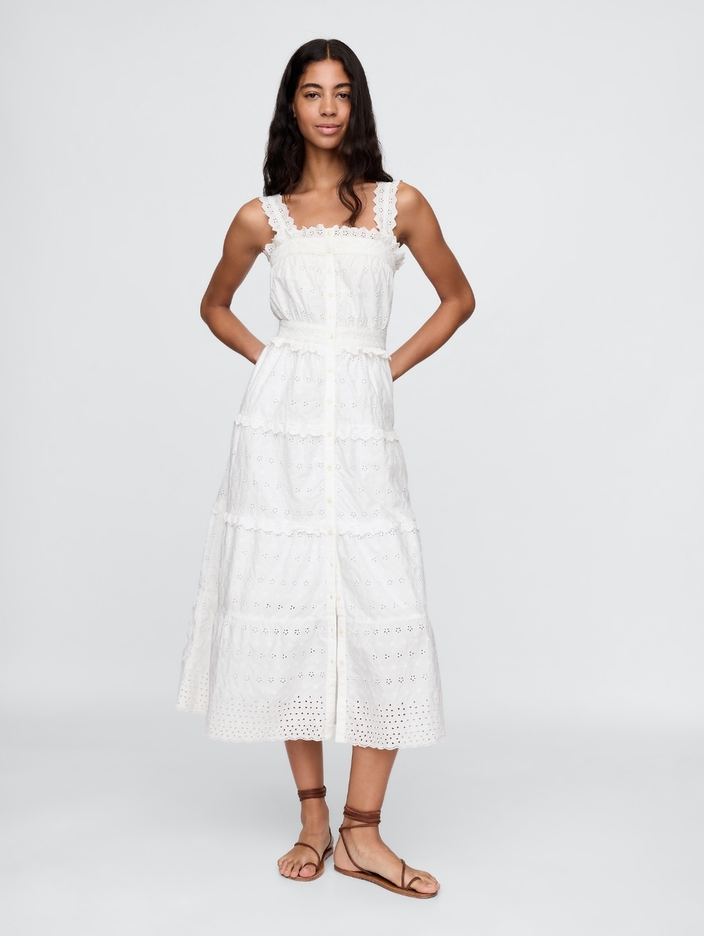 NWT White Gap × DÔEN Eyelet Midi Dress Size Medium